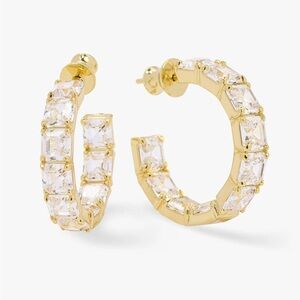 🔥💜Melinda Maria The Queen's Hoops 1"Gold|White Diamondettes. NEW. FIRM